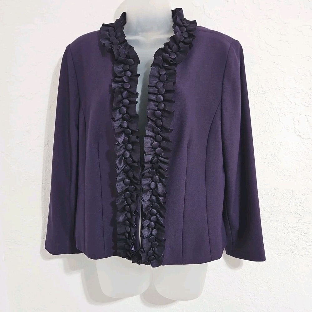 Coldwater Creek Sz 14 Purple Blazer Jacket Ruffles & Buttons Boho Office Corp